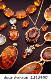 A Huge Pile Of Luxury Jewelry, Burmese Amber Pendants Setting With 18k Gold Or Silver, Along With Amber Earrings