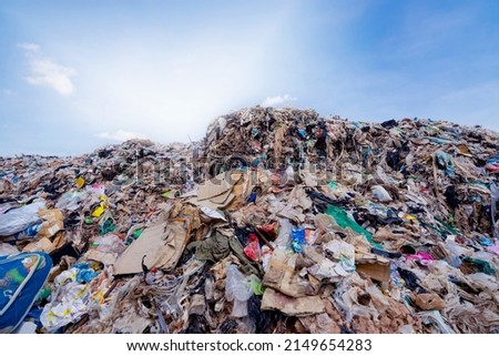 Huge piles of trash, mountains of trash, non-biodegradable urban and industrial waste. Environmental problems of Southeast Asian countries, Myanmar, Thailand, India, Laos, Cambodia