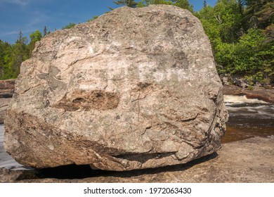 Huge Pink Rock At Sand River Algoma District Ontario Canada