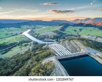 Huge Pipes Of Tumut Hydroelectric Power Station At Sunset