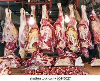 Huge Red Meat Inside Asian Wet Market