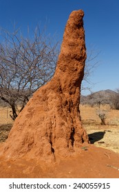 Huge Red, Orange Termite Mound In Africa, Namibia