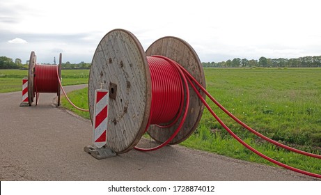 Huge roll of cable for underground cable installation, the Netherlands