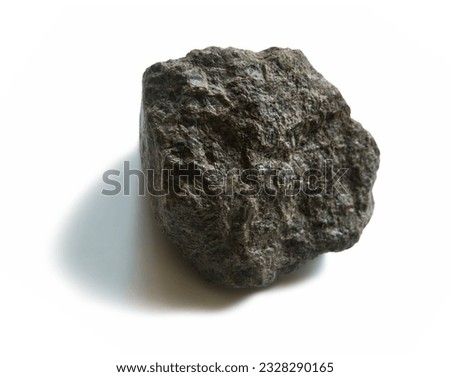 Huge round dark black graphite block cliff crag light blank floor ground text space scene backdrop. Close up detail scenic view little smooth mine park river lake outdoor sign art retro style design
