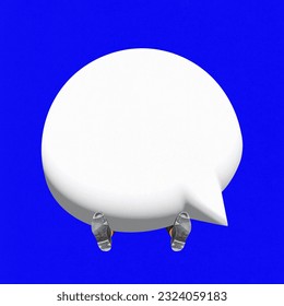 Huge speech bubble and male feet over bright blue background. Contemporary art collage with 3D elements. Concept of business, personal career, ad, sales, achievement. Colorful minimalism - Powered by Shutterstock