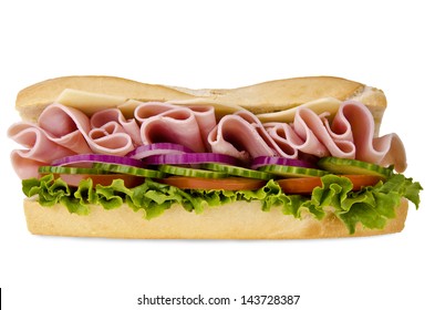 Huge Sub Sandwich Isolated On White Background.