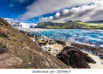 Huge Vatnajokull Glacier And Mountains In Iceland