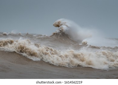 Huge Waves On Lake Michigan In Milwaukee, Wisconsin