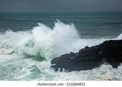 Huge Waves On The Oregon Coast Near Depoe Bay During A Winter Storm