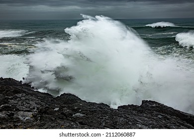 Huge Waves On The Oregon Coast Near Depoe Bay During A Winter Storm