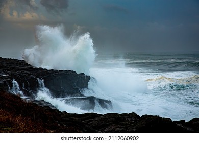 Huge Waves On The Oregon Coast Near Depoe Bay During A Winter Storm