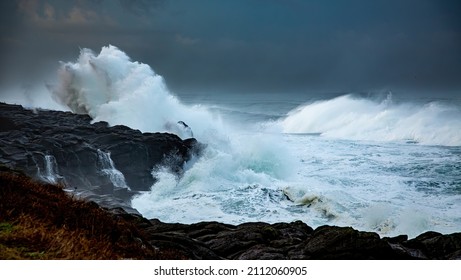 Huge Waves On The Oregon Coast Near Depoe Bay During A Winter Storm