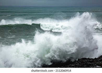 Huge Waves On The Oregon Coast Near Depoe Bay During A Winter Storm