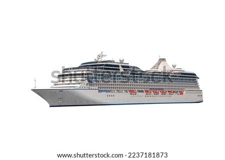 Huge white liner, cruise ship isolated on white background with clipping path, passenger modern ocean liner