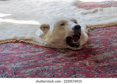 huge white polar bearskin rug. 