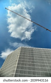 Huge Wrapped Scaffolding On Tower Building Restoration Site