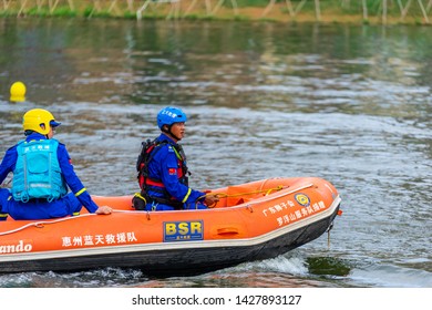 Huizhou, China - June 2019: A Local Water Rescue Team Is Waiting For A Rescue Mission On The Lake.