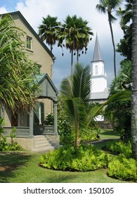 Hulihee Palace - Kailua-Kona, Hawaii With Church Steeple In Background