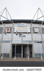 HULL, ENGLAND - OCTOBER 15, 2019: Front View Of KCOM Stadium In Hull, England