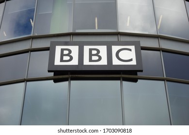 HULL, ENGLAND - OCTOBER 15, 2019: BBC logo on building in Hull, England