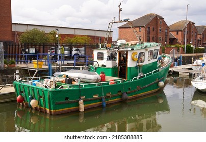 Hull, UK 07 29 2022 Small Trawler  Boat In A Marina            