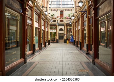 Hull , UK 07 30 2022 Old Fashioned Shopping Mall Interior