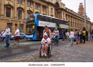 Hull , UK 07 30 2022 Disabled Girl On Gay Pride Parade                     