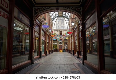 Hull , UK 07 30 2022 Old Fashioned Shopping Mall Interior