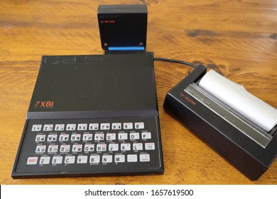 Hull, Yorkshire / England - February 20 2020: Vintage Sinclair ZX81 Computer with ZX printer and a 16k memory expansion pack.
