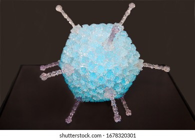 Human Adenovirus (lat. Adenoviridae) Blue On A Dark Background , Adenoviruses Belong To The Group Of Acute Respiratory Viral Infections (ARVI). Medicine, Viruses , Diseases.