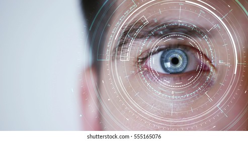 human being futuristic vision, vision and control and protection of persons, control and security in the accesses.Concept of: dna system, scientific technology and science. - Shutterstock ID 555165076