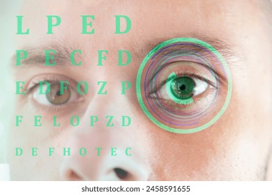 human bionic eye, Chart Test table, cutting-edge technology, Visionary technological advancement and futuristic vision, Cybernetic innovation, restore sight