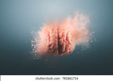 Human brain floating on a gray background. mind blown concept - Shutterstock ID 781861714