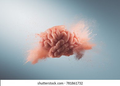 Human brain floating on a gray background. mind blown concept - Shutterstock ID 781861732