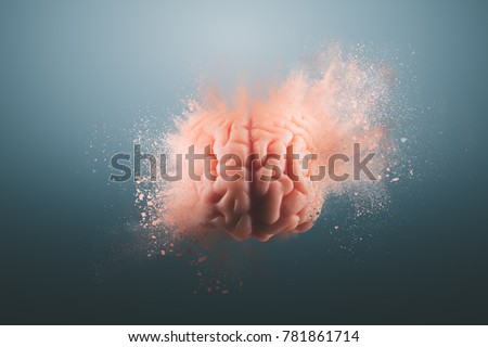 Human brain floating on a gray background. mind blown concept