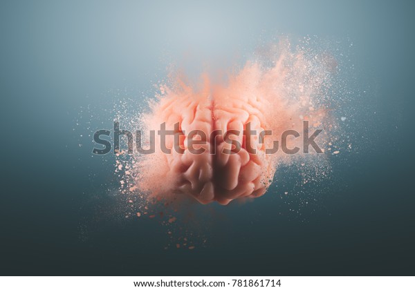 Human brain floating on a gray background. mind\
blown concept