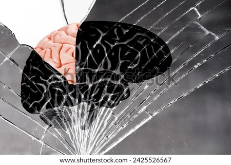 human brain on cracks texture broken mirror, glass background, neuroscience research aimed understanding mechanisms underlying brain function, including neuroplasticity, synaptic transmission