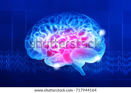 Human brain on a dark blue background. Digital illustration
