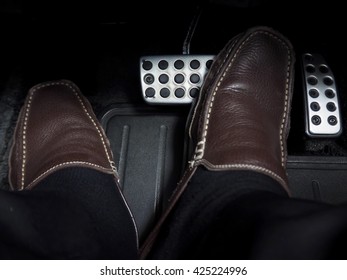 Human Brake Pedal In Car , Stop Car