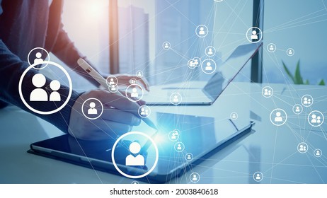 Human communication network concept. Human resources. Personnel management system. - Shutterstock ID 2003840618
