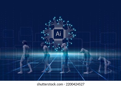 Human Evolution, Natural Selection, From Monkeys To Modern Humans. Anthropology And Genetic Heritage, Concept For Human Evolution Digital From Analog Data,Artificial Intelligence ,AI