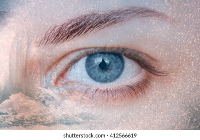 Human Eye In Clean Water Splash