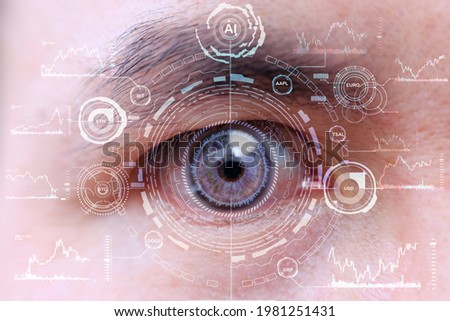 Human eye and high-tech concept, screening big tradingview and digital transformation technology strategy, Cryptocurrency financial systems concept, Crypto screener, Forex screener, stock graph sreen