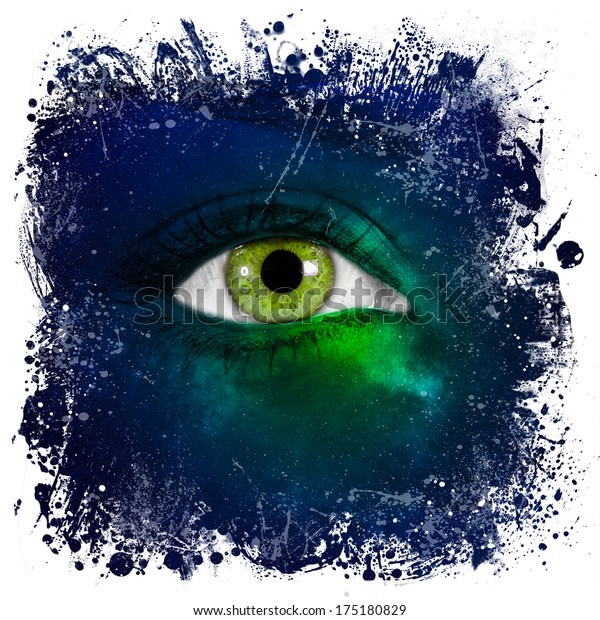 Human eye looking in green Universe -\
\