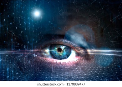 Human eye on artistic digital cyberspace network background. - Shutterstock ID 1170889477