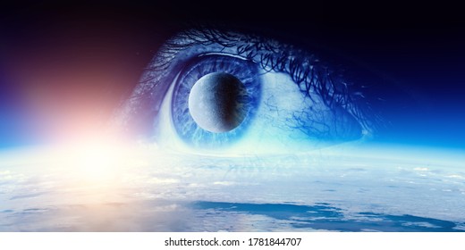 Human eye and space. Elements of this image furnished by NASA.