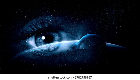 menschliches Auge und Weltraum. Elemente dieses von der NASA bereitgestellten Bildes.
