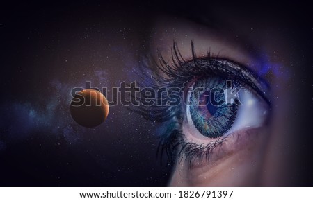 Human eye and space. Elements of this image furnished by NASA.