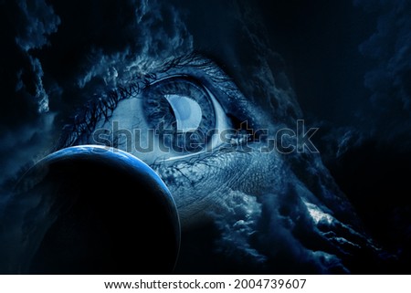 Human eye and space. Elements of this image furnished by NASA. . Mixed media