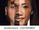 Human face made from different portrait of men and women of diverse age and race. Combination of faces. Humanity. Concept of social equality, human rights, freedom, diversity, acceptance